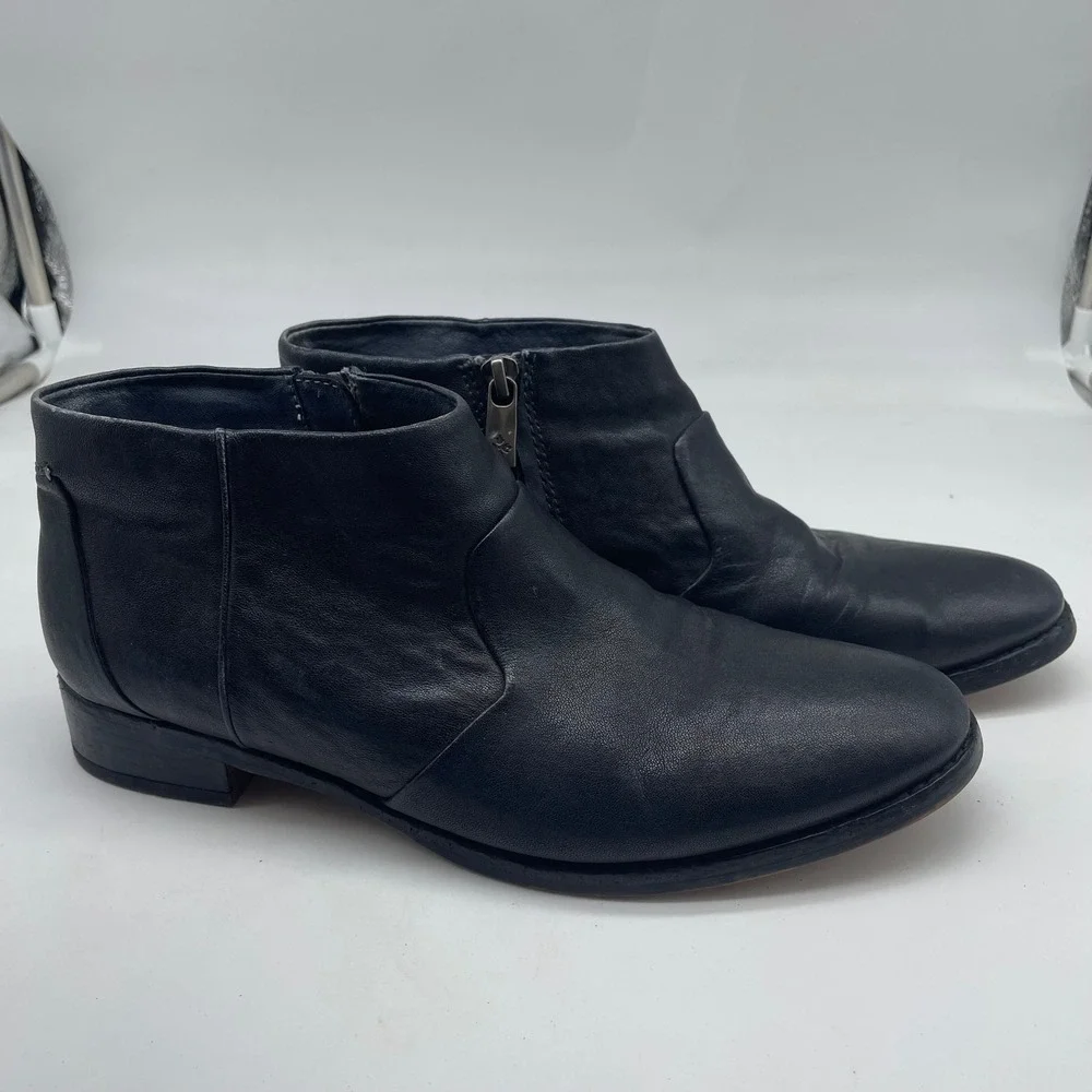 Patricia Nash Carla Black Leather Ankle Boots Side Zip Low Block Heel US 7.5M